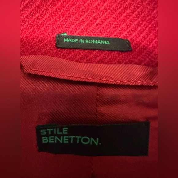 United Colors Of Benetton 100% Wool Dramatic Cropped Peacoat Swing Coat Sz42 - Picture 8 of 10